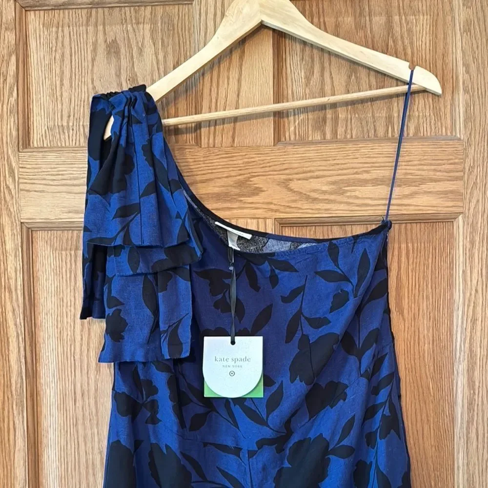 KATE SPADE X TARGET Classic Rose Linen Blend One Shoulder Jumpsuit Size 14 *NEW*